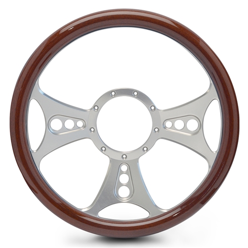 Reaper Billet Steering Wheel 15" Clear Anodized Spokes/Woodgrain Grip