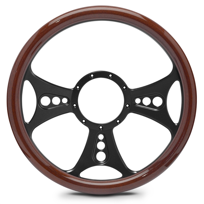 Reaper Billet Steering Wheel 15" Matte Black Spokes/Woodgrain Grip