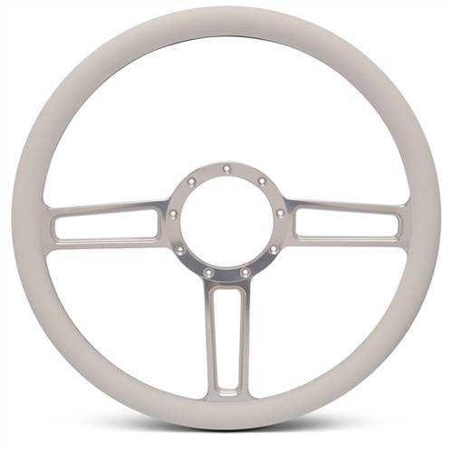 Launch Billet Steering Wheel 15" Clear Anodized Spokes/White Grip