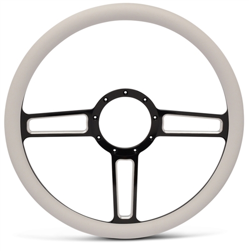 Launch Billet Steering Wheel 15" Black Spokes with Machined Highlights/White Grip