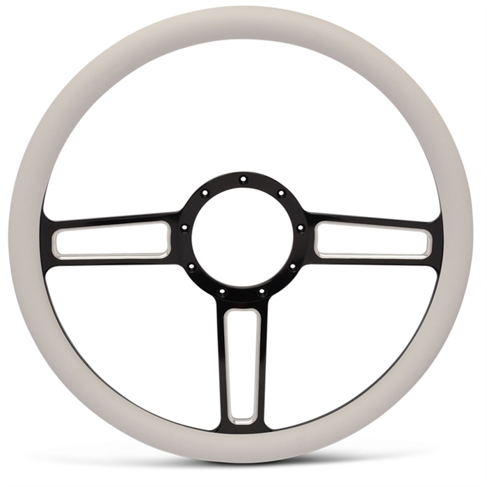Launch Billet Steering Wheel 15" Black Spokes with Machined Highlights/White Grip