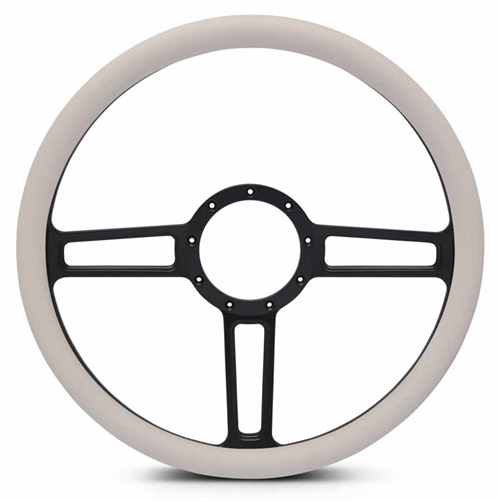 Launch Billet Steering Wheel 15" Matte Black Spokes/White Grip