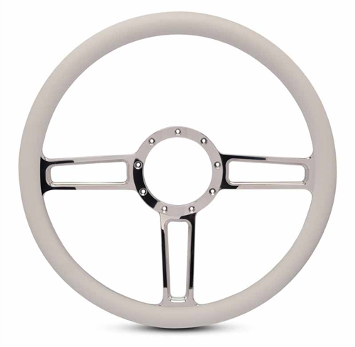 Launch Billet Steering Wheel 15" Polished Spokes/White Grip