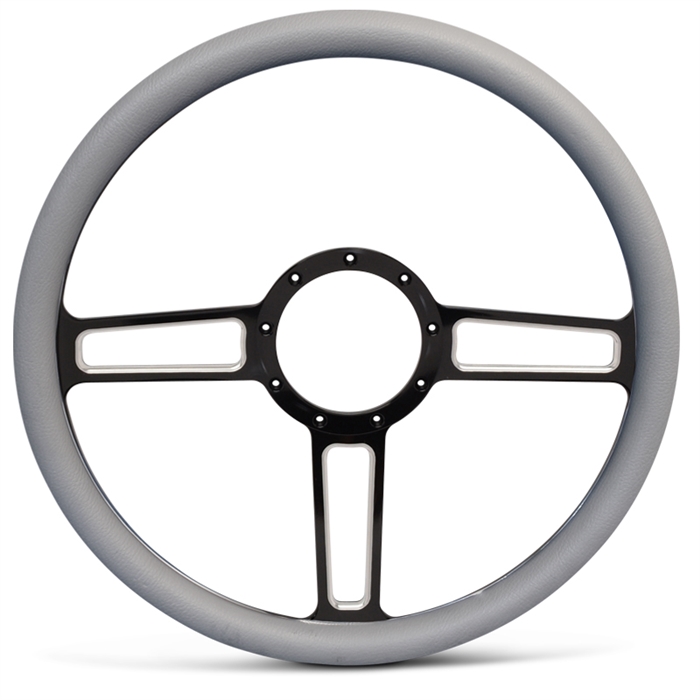 Launch Billet Steering Wheel 15" Black Spokes with Machined Highlights/Grey Grip