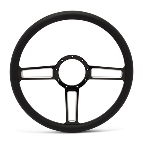 Launch Billet Steering Wheel 15" Black Spokes with Machined Highlights/Black Grip