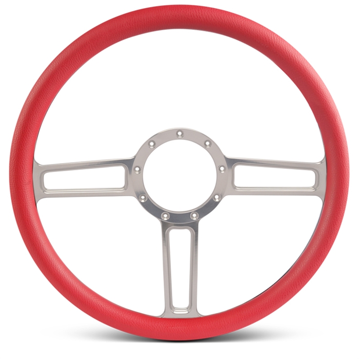 Launch Billet Steering Wheel 15" Clear Anodized Spokes/Red Grip