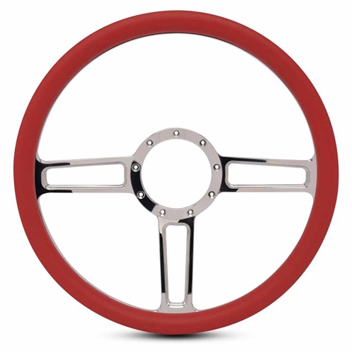 Launch Billet Steering Wheel 15" Clear Coat Spokes/Red Grip