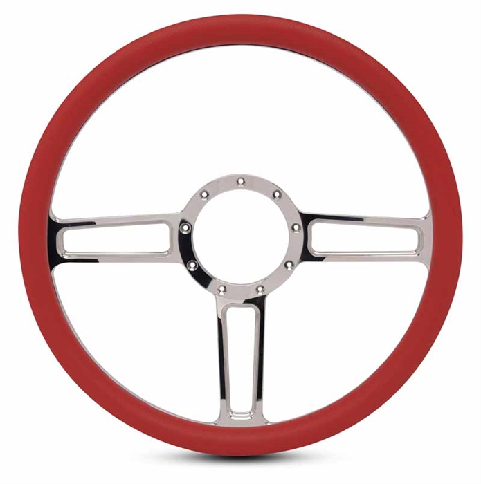 Launch Billet Steering Wheel 15" Clear Coat Spokes/Red Grip