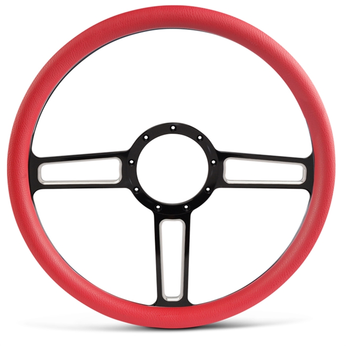 Launch Billet Steering Wheel 15" Black Spokes with Machined Highlights/Red Grip