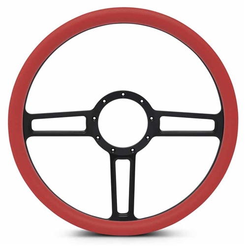 Launch Billet Steering Wheel 15" Matte Black Spokes/Red Grip