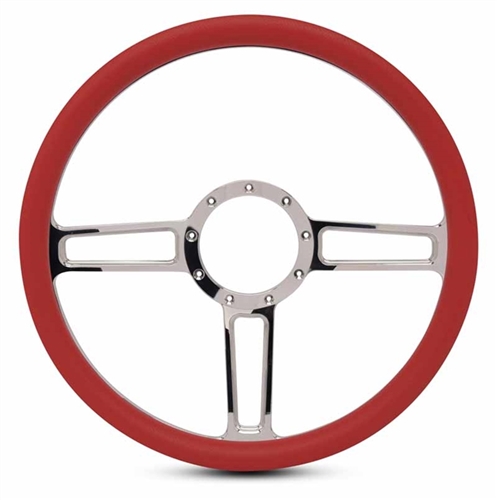 Launch Billet Steering Wheel 15" Polished Spokes/Red Grip