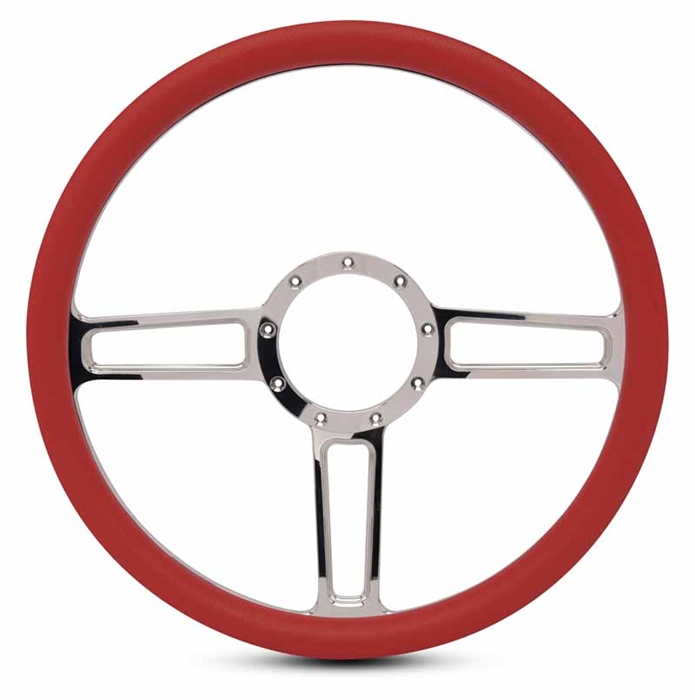 Launch Billet Steering Wheel 15" Polished Spokes/Red Grip