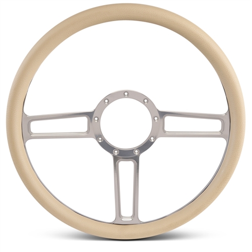 Launch Billet Steering Wheel 15" Clear Anodized Spokes/Tan Grip