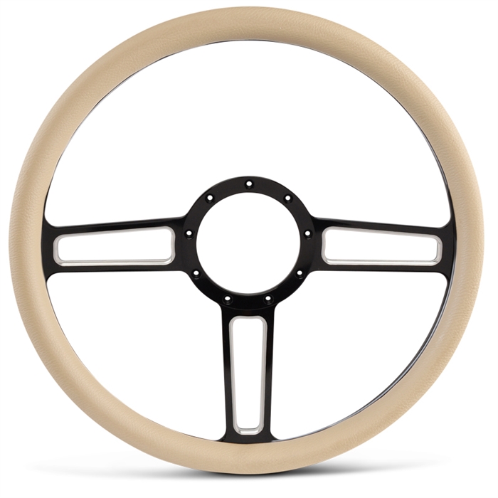 Launch Billet Steering Wheel 15" Black Spokes with Machined Highlights/Tan Grip