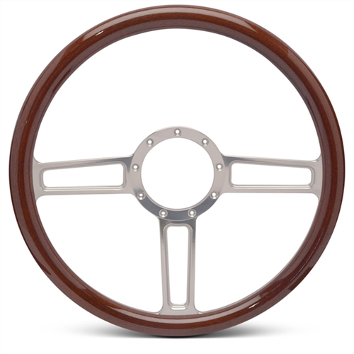 Launch Billet Steering Wheel 15" Clear Anodized Spokes/Woodgrain Grip
