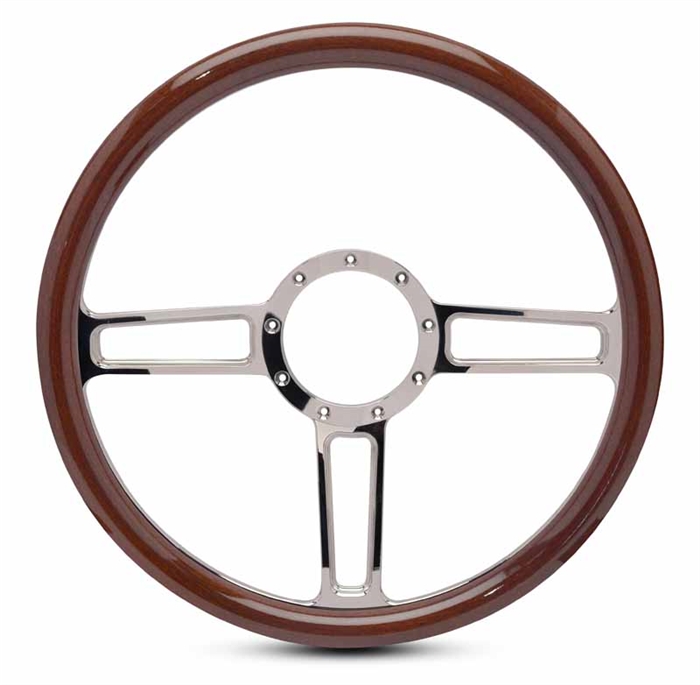 Launch Billet Steering Wheel 15" Clear Coat Spokes/Woodgrain Grip