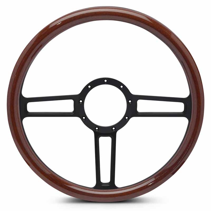 Launch Billet Steering Wheel 15" Matte Black Spokes/Woodgrain Grip