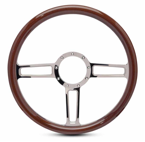 Launch Billet Steering Wheel 15" Polished Spokes/Woodgrain Grip