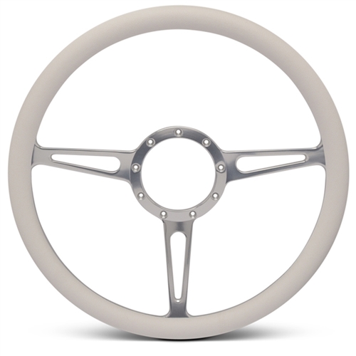 Classic Billet Steering Wheel 15" Clear Anodized Spokes/White Grip