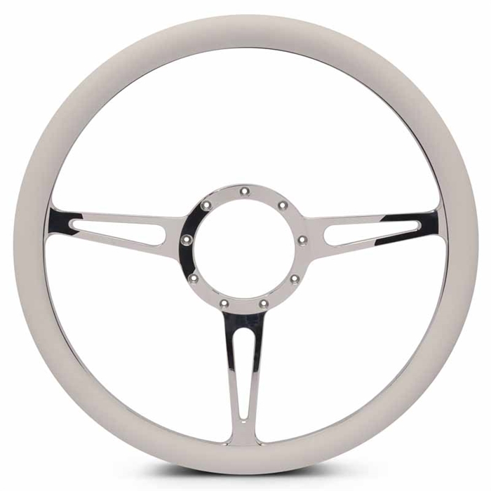 Classic Billet Steering Wheel 15" Clear Coat Spokes/White Grip