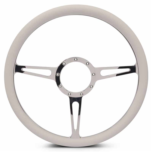 Classic Billet Steering Wheel 15" Polished Spokes/White Grip