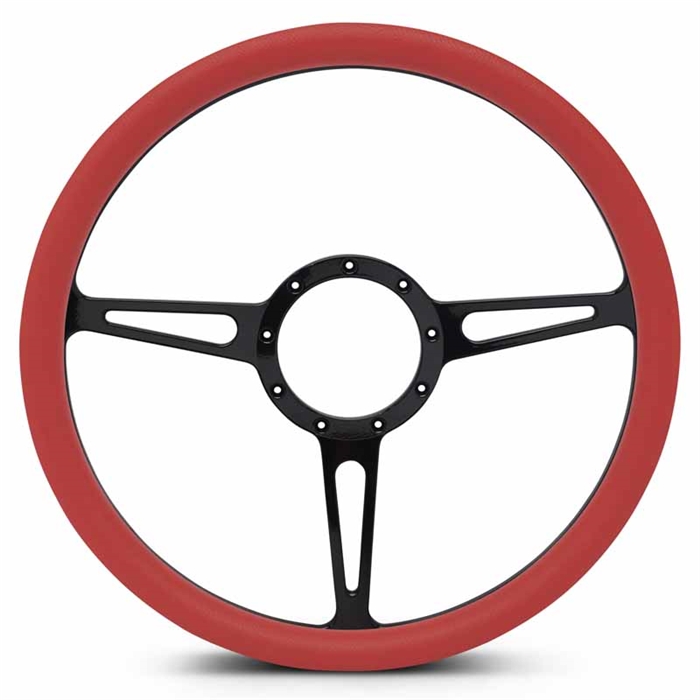 Classic Billet Steering Wheel 15" Gloss Black Spokes/Red Grip