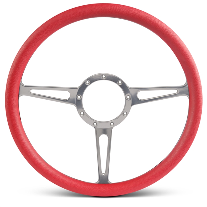 Classic Billet Steering Wheel 15" Clear Anodized Spokes/Red Grip