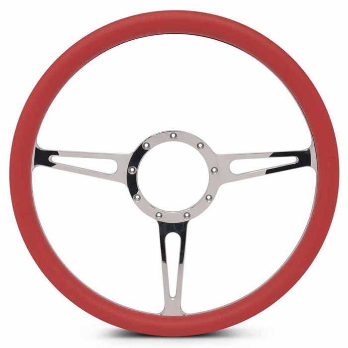 Classic Billet Steering Wheel 15" Clear Coat Spokes/Red Grip