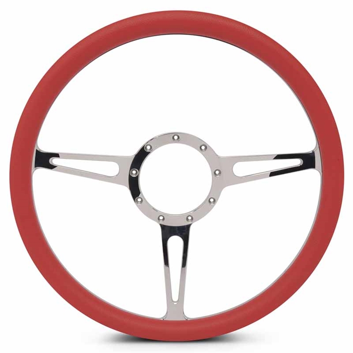 Classic Billet Steering Wheel 15" Polished Spokes/Red Grip