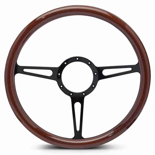 Classic Billet Steering Wheel 15" Gloss Black Spokes/Woodgrain Grip