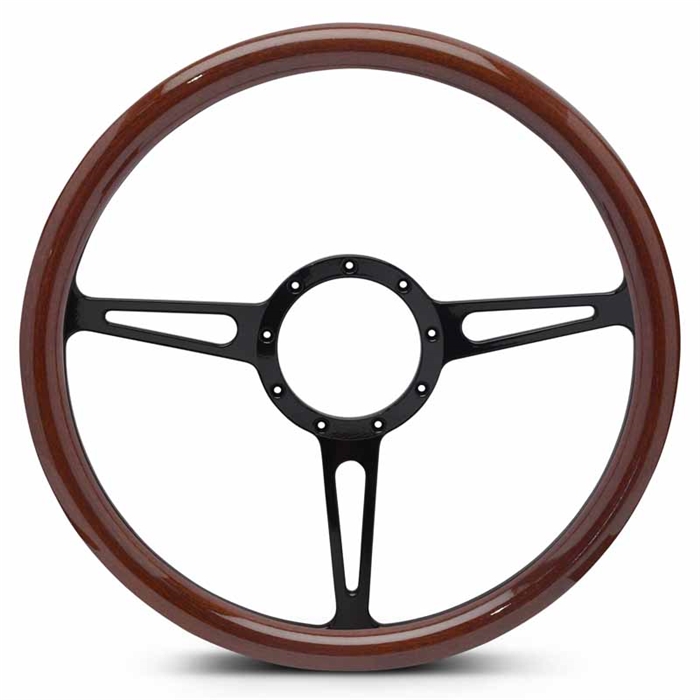 Classic Billet Steering Wheel 15" Gloss Black Spokes/Woodgrain Grip