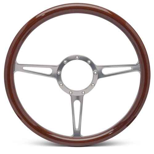 Classic Billet Steering Wheel 15" Clear Anodized Spokes/Woodgrain Grip