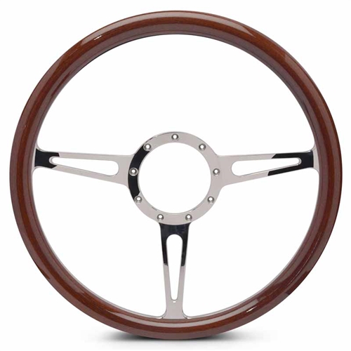 Classic Billet Steering Wheel 15" Clear Coat Spokes/Woodgrain Grip