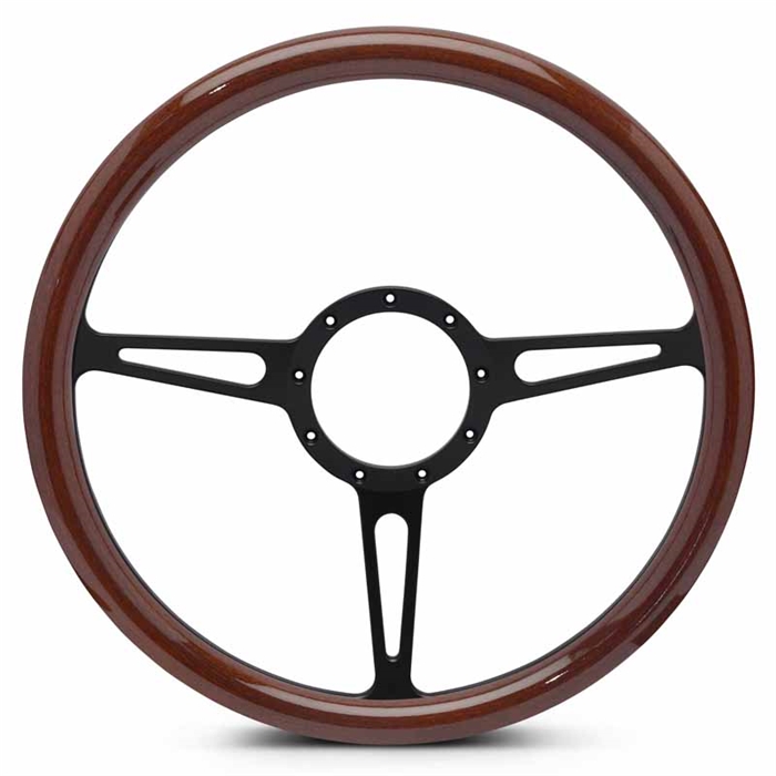 Classic Billet Steering Wheel 15" Matte Black Spokes/Woodgrain Grip