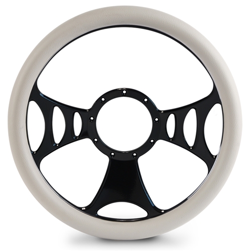 Raptor Billet Steering Wheel 15" Gloss Black Spokes/White Grip