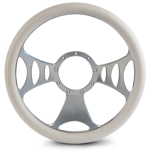 Raptor Billet Steering Wheel 15" Clear Anodized Spokes/White Grip