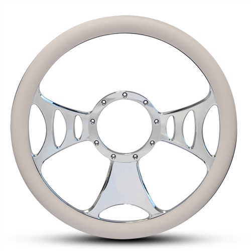 Raptor Billet Steering Wheel 15" Clear Coat Spokes/White Grip