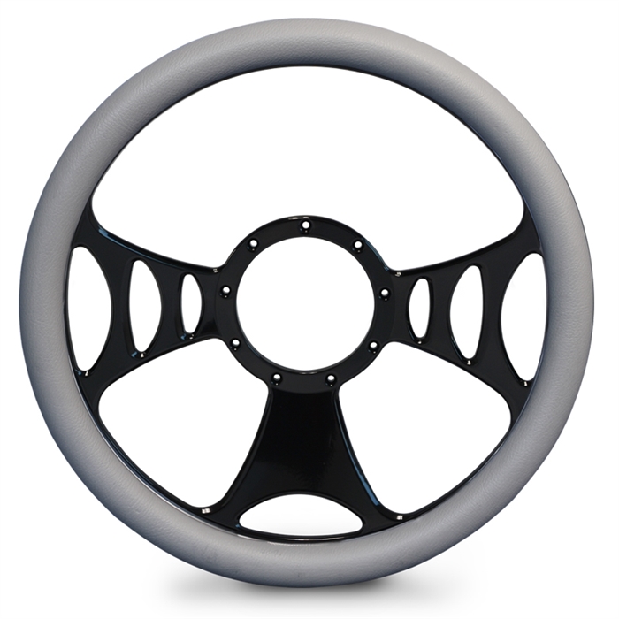 Raptor Billet Steering Wheel 15" Gloss Black Spokes/Grey Grip