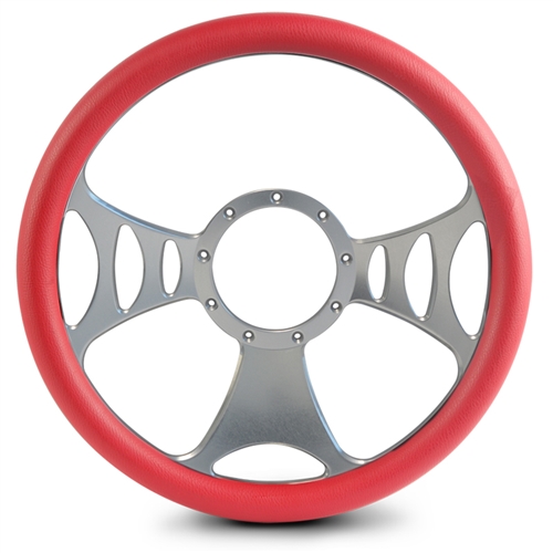 Raptor Billet Steering Wheel 15" Clear Anodized Spokes/Red Grip