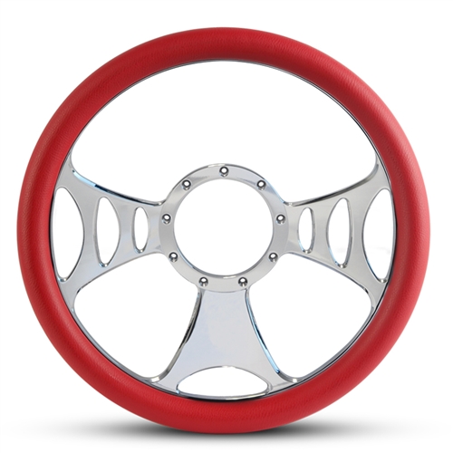 Raptor Billet Steering Wheel 15" Clear Coat Spokes/Red Grip