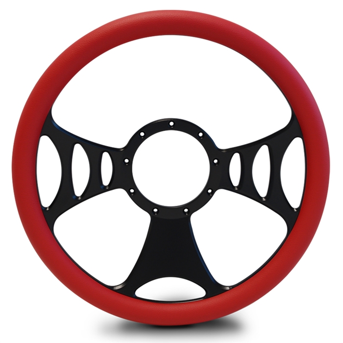 Raptor Billet Steering Wheel 15" Matte Black Spokes/Red Grip
