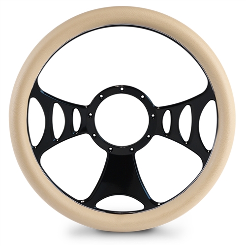 Raptor Billet Steering Wheel 15" Gloss Black Spokes/Tan Grip