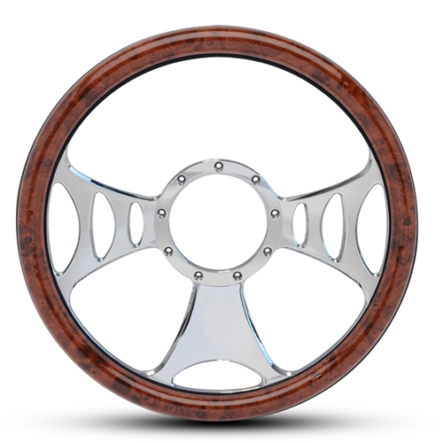 Raptor Billet Steering Wheel 15" Polished Spokes/Woodgrain Grip