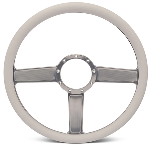 Linear Billet Steering Wheel 15" Clear Anodized Spokes/White Grip