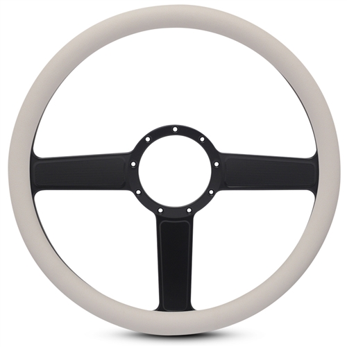 Linear Billet Steering Wheel 15" Matte Black Spokes/White Grip