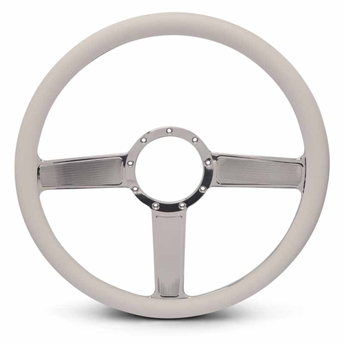 Linear Billet Steering Wheel 15" Polished Spokes/White Grip