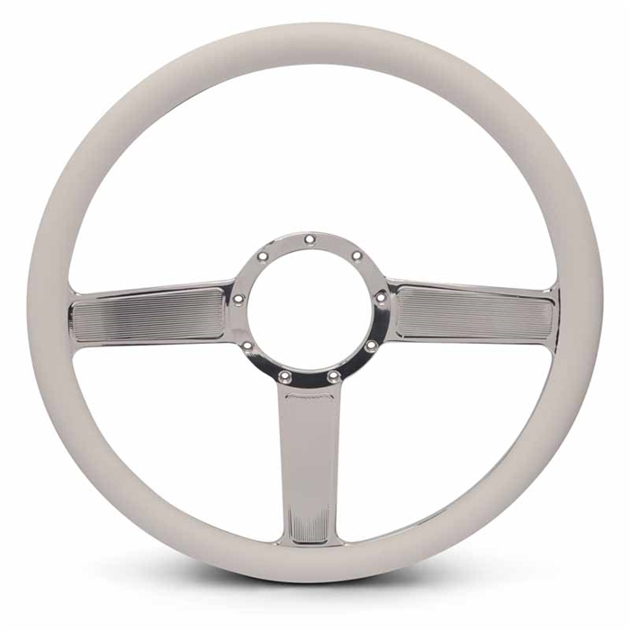 Linear Billet Steering Wheel 15" Polished Spokes/White Grip