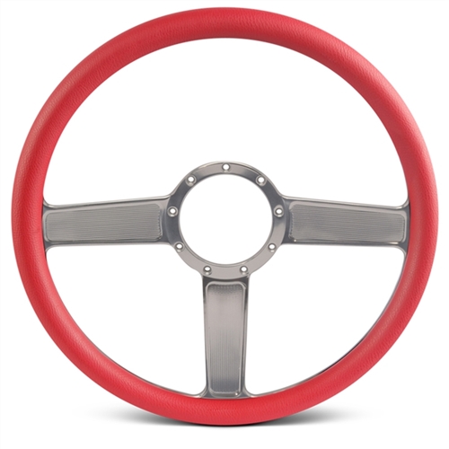 Linear Billet Steering Wheel 15" Clear Anodized Spokes/Red Grip