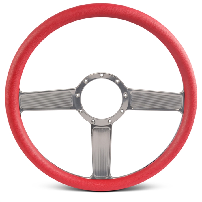 Linear Billet Steering Wheel 15" Clear Anodized Spokes/Red Grip