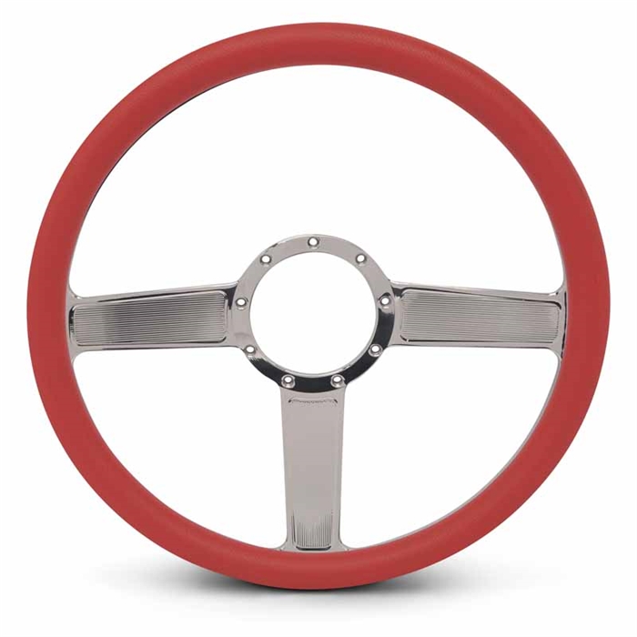 Linear Billet Steering Wheel 15" Clear Coat Spokes/Red Grip